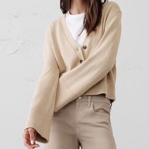 Banana Republic Factory Cream White Cotton Bell-Sleeve Cardigan Size Large NWOT!